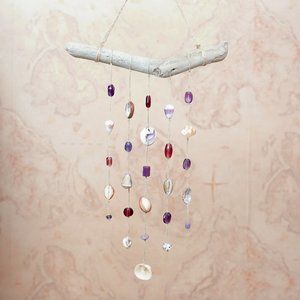 Hawaiian sea shell driftwood mobile wall hanging
